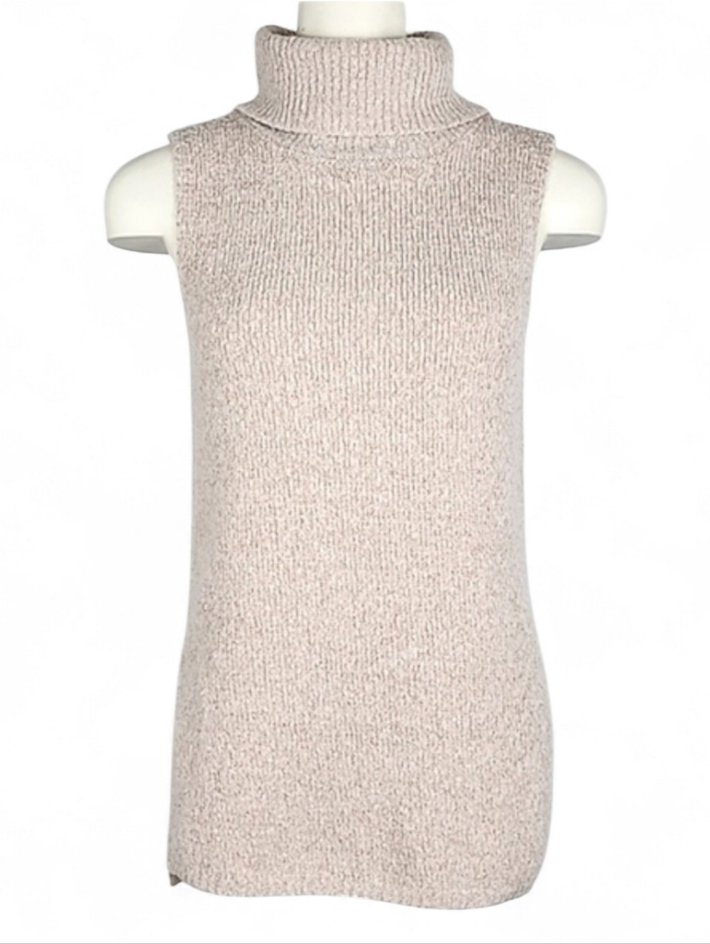 GUESS Women's Sleeveless Cream Long Line Knit Turtleneck Top Side Slits XS